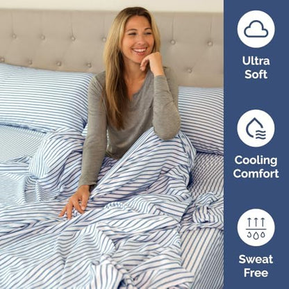 Flex Top Split Head King 4 Piece Sheet Set - Soft & Cooling - Blue Stripes