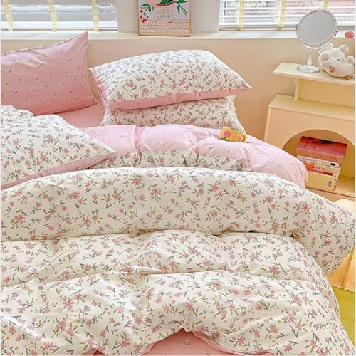 Girls Pink Floral Duvet Cover Twin XL Soft 100% Cotton Aesthetic Flower Bedding Set Vintage Botanical Comforter Cover Breathable Cottagecore Bedding Set 1 Twin XL Duvet Cover with 2 Pillowcases