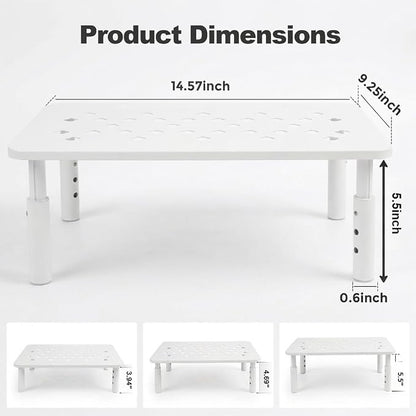 Raised Automatic Cat Feeder Stand for Double Bowl Feeders, Carbon Steel 14.57 x 9.25 in, 3 Adjustable Heights 4.13-5.71 in, Non-Slip, Fits Feeders & Water Dispensers, No-Drill (White)