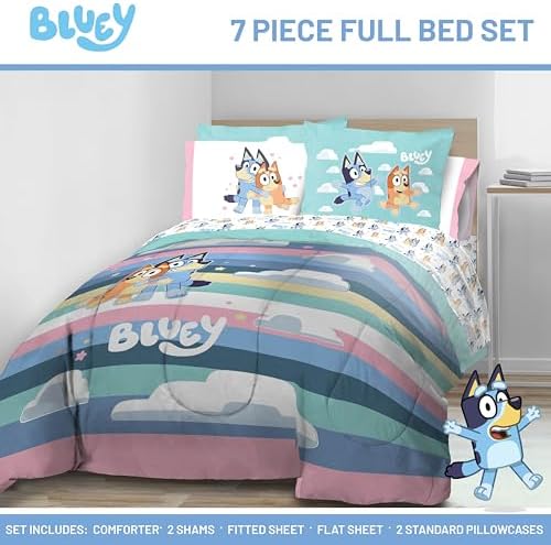 Bluey Bingo Full Size Comforter Set 7 Piece Soft Kids Bedding, Multi