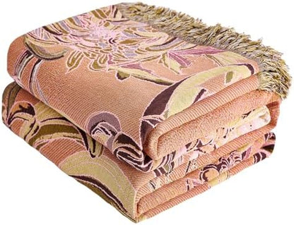 VANJOROY King Boho Throw Blanket 91" x 98", 100% Organic Cotton Breathable Skin-Friendly Ultra Soft Bed Quilt Throw - Floral Rustic Decor Luxury Reversible Blanket for Sofa Couch Chair and Gift