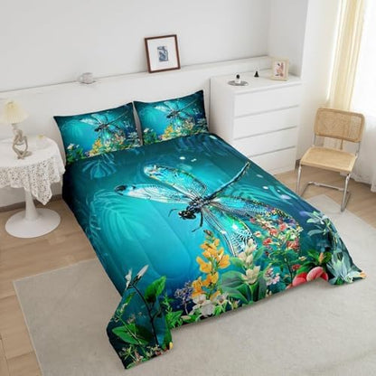 Feelyou Dragonfly Bedding Set Toddler Size 3Pcs for Boys Girls Children