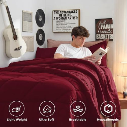 HEVUMYI 5-Piece Twin XL Comforter Set, Red Bed in a Bag
