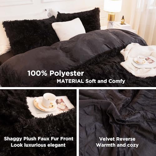 Andency King Size Comforter Set Black, Fluffy Faux Fur Warm Bedding Set