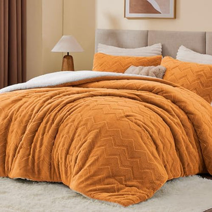 BEDELITE Fluffy Sherpa King Comforter Set,Burnt Orange