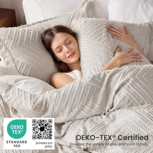 JOLLYVOGUE Twin/Twin XL Comforter Set, Boho Tufted 2PCS Bed Set, Khaki