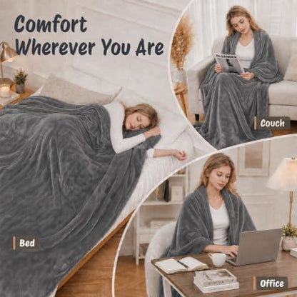 Eydna Electric Heated Blanket Full Size 72"x84",Fast Heating Throw, Soft Plush Microplush for Bed & Couch, 10 Hours Auto Off & 5 Heating Levels, Machine Washable, Gifts for Womens & Family-Light Gray