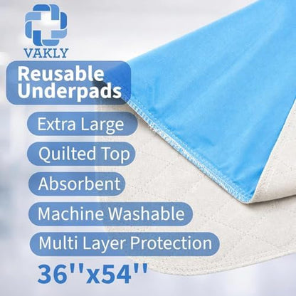 Vakly Washable Reusable Underpads 36x54, Incontinence Bed Pads,1 Pack