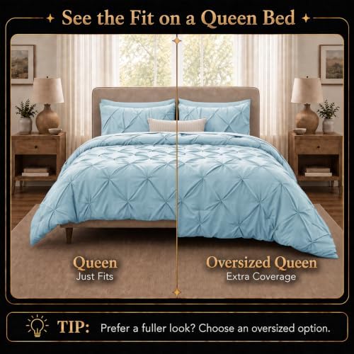 CozyLux Queen Comforter Set Light Blue, 7 Pieces Pintuck Bed in a Bag