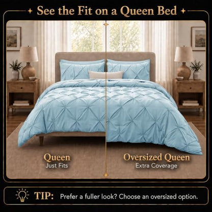 CozyLux Queen Comforter Set Light Blue, 7 Pieces Pintuck Bed in a Bag