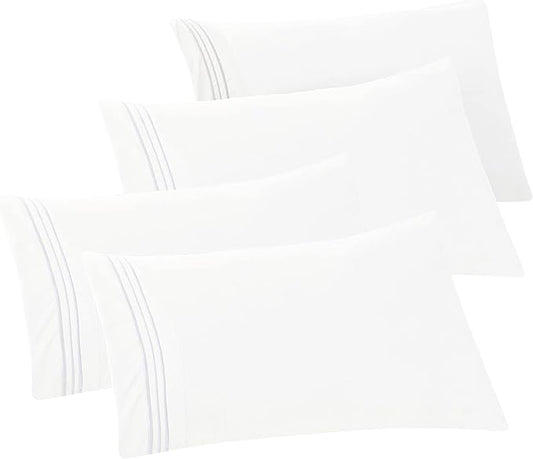 Elegant Comfort 4-PACK Solid Pillowcases 1500 Premium Hotel Quality Microfiber - Smooth Weave, Wrinkle and Stain Resistant, Easy Slip-On, 4-Piece Set, King Pillowcase, White