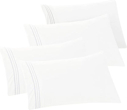 Elegant Comfort 4-PACK Solid Pillowcases 1500 Premium Hotel Quality Microfiber - Smooth Weave, Wrinkle and Stain Resistant, Easy Slip-On, 4-Piece Set, Standard/Queen Pillowcase, White