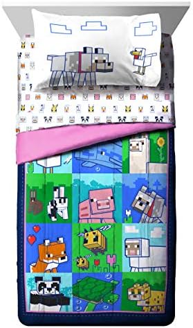 Minecraft Twin Comforter Set 5 Piece Soft Kids Bedding for Girls, Multi