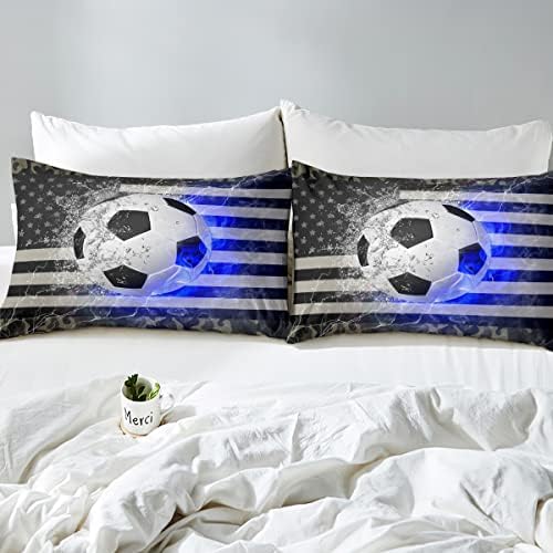 Erosebridal American Flag Comforter Set Full Size, Camouflage Down Comforter Teens Football Games Bedding Set USA Federations Stars Quilted Duvet for Kids Boys Adult Bedroom Decor, Grey White