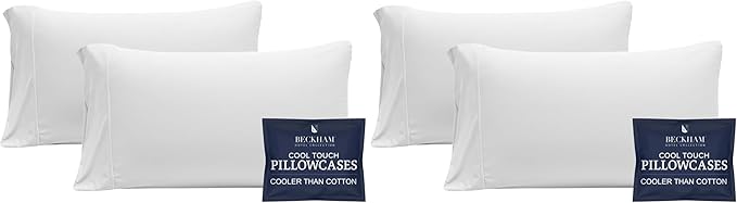 Beckham Hotel Collection Cooling Pillowcases for Hot Sleepers, Standard/Queen, Cool Touch Pillow Cases, White (4 Pieces)