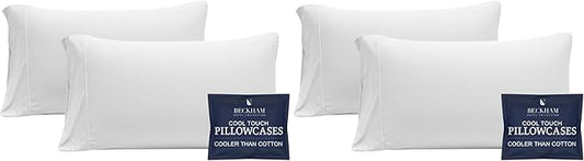 Beckham Hotel Collection Cooling Pillowcases for Hot Sleepers, Standard/Queen, Cool Touch Pillow Cases, White (4 Pieces)