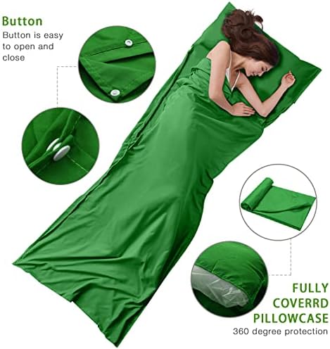 Travel and Camping Sheet Sleeping Bag Liner - Lightweight Compact and Portable Adult Sleeping Bag - Ideal for Traveling,Hostels and Camping