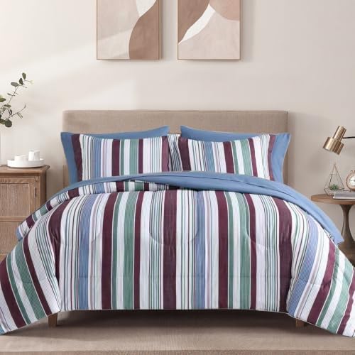 Monbix Queen Comforter Set-7 Pieces Soft Bed in a Bag Queen Bedding Sets