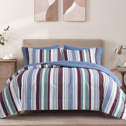 Monbix Queen Comforter Set-7 Pieces Soft Bed in a Bag Queen Bedding Sets