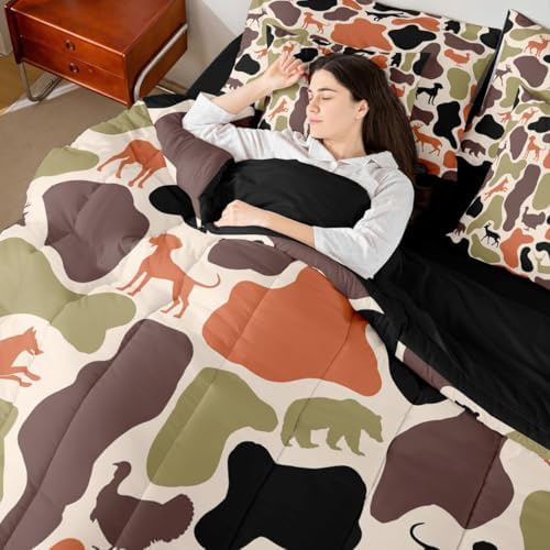 Erosebridal Camouflage 7 Piece Bedding Set Twin Hound Wolf Comforter Set with Sheets Army Woods Orange Farmhouse Bed in a Bag Bear Turkey Deer Theme Camo for Kids Boys Girls