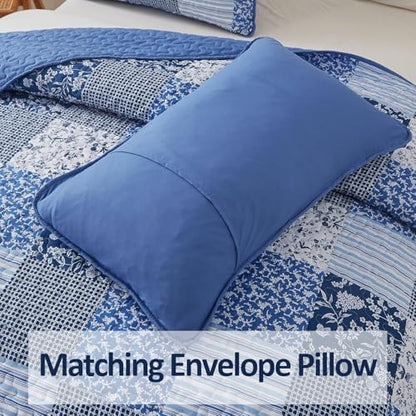 Mybedsoul Blue Quilt Set Full Size, Patchwork Floral Bedding Set
