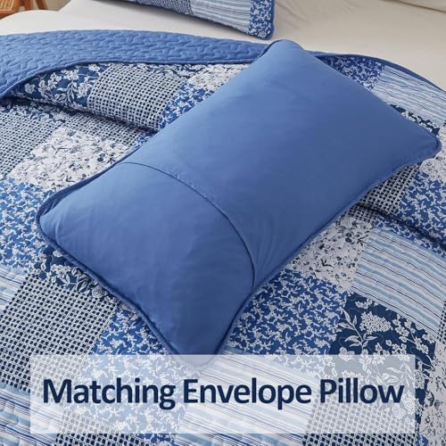Mybedsoul Blue Quilt Set California King, Patchwork Floral Bedding Set
