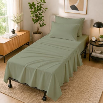Cottingon 4 PC Cot Sheet Set 30"X75", Egyptian Cotton, Sage
