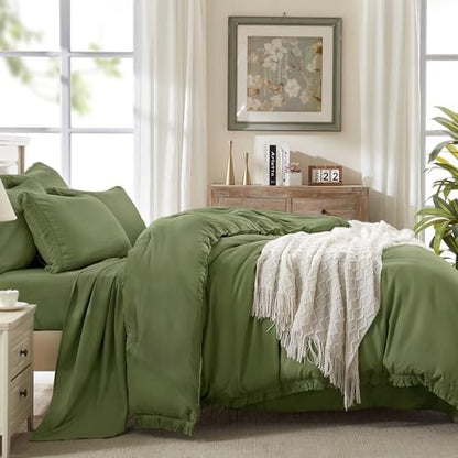 Andency King Comforter Set, 7 Pieces Olive Green Bedding