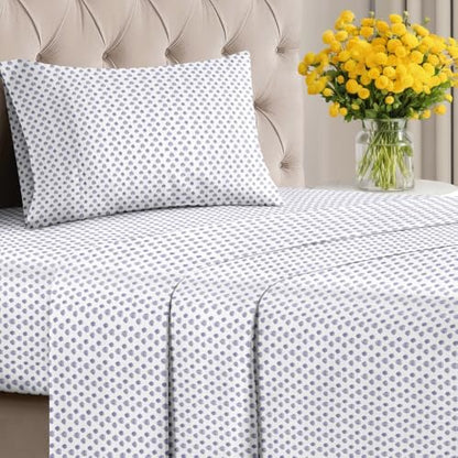 Twin 4 Piece Boho Botanical Floral Sheet Set - Soft & Cooling - Coastal
