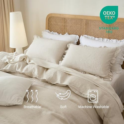 Talasily 100% French Linen Oversized King Duvet Cover Set, Organic Linen
