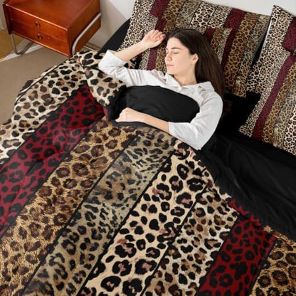 Erosebridal Red and Brown Leopard Print Queen Bedding Set for Men Women Adults - African Cheetah Printed Comforter Set Wild Safari Animal 7-Piece Bed in a Bag Modern Leopard Print Quilt Sets