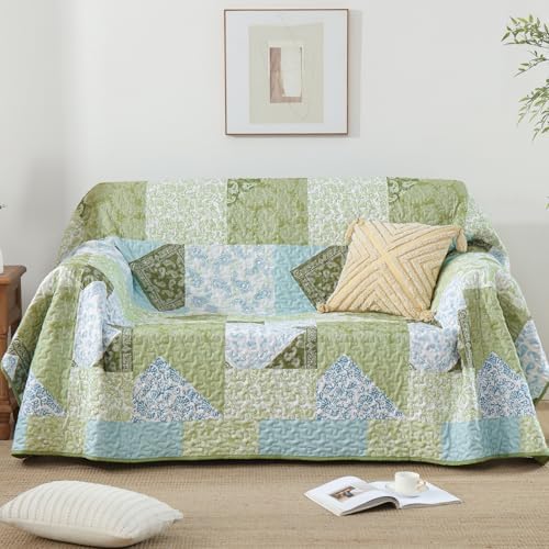 Mybedsoul Boho Quilt King Size, Patchwork Bedding Set, Sage Green