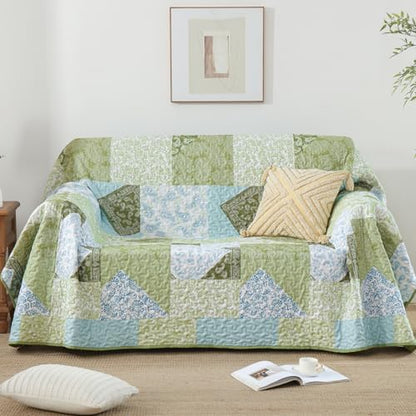 Mybedsoul Boho Quilt King Size, Patchwork Bedding Set, Sage Green
