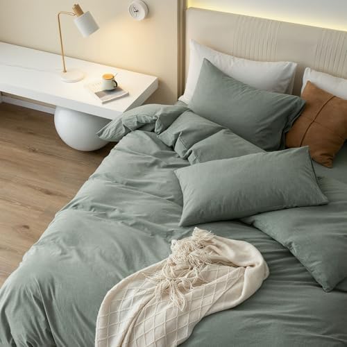 JIYUAN California King Washed Cotton Duvet Cover Set, Relaxed Linen Feel