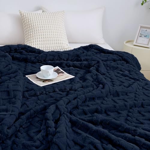 Aganear Fleece Throw Blanket for Couch Sofa 50"x60" Navy