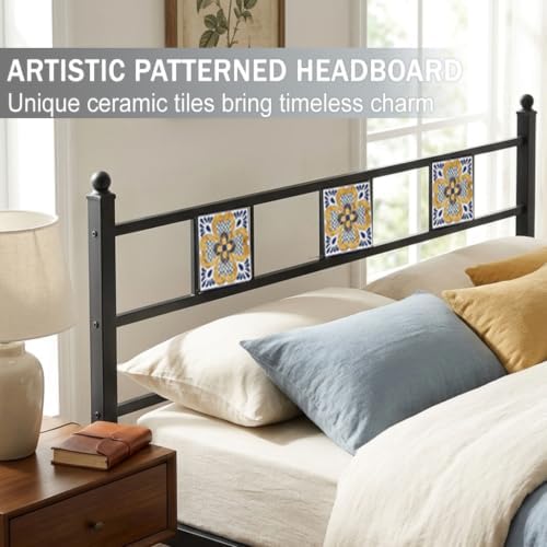 Full Size Bed Frame with Headboard Footboard, Vintage Metal Platform Beds