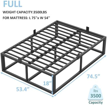 Bilily 18 Inch Full Bed Frame with Steel Slat Support,Heavy Duty Metal Platform Bed Frame Full Size Mattress Foundation,No Box Spring Needed,Easy Assembly,Noise Free,Black