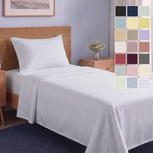 LANE LINEN Twin Sheet Set 100% Organic Cotton Percale Cooling - Polka Dot