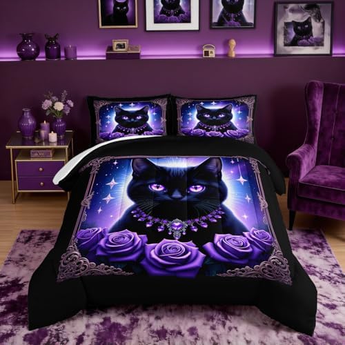 HOSIMA Cat Full Comforter for Boys Girls Room Decor with 2 Pillowcases.