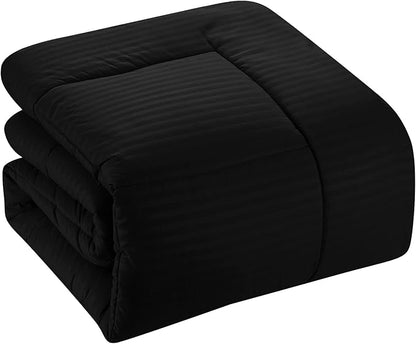 Queen Comforter Set 8 Piece Bed in a Bag with Bed Skirt, Fitted Sheet, Flat Sheet, 2 Pillowcases, 2 Pillow Shams, Queen, Dobby Black