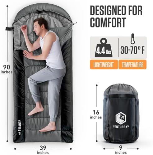 VENTURE 4TH Backpacking Sleeping Bag for Camping - Single, XXL & Double
