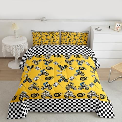 Feelyou Dirt Bike Kids Comforter Set Full Size Racing Motocross Rider Bedding Set Extreme Sports Duvet Quilt for Kids Boys Girls Bedroom Motorbike Decor Motorcycle Microfiber Ultra Soft Breathable