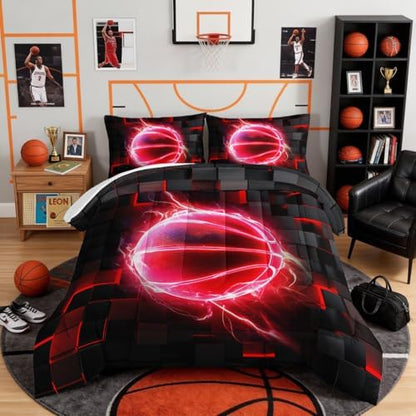 HOSIMA Basketball Comforter King,Neon Sports Bedding with 2 Pillowcases.