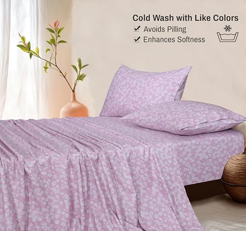 RUVANTI Flannel Sheets King Size, Pink Flora