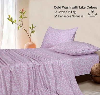 RUVANTI Flannel Sheets King Size, Pink Flora