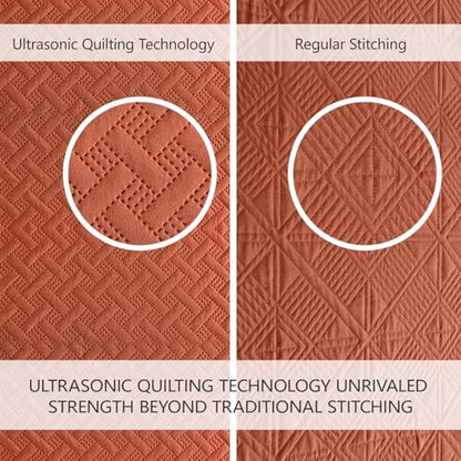 FLYMME King Size Quilt Bedding Set Burnt Orange Lightweight Bedspreads Set,Modern Style Geometric Weave Stripe Pattern,Soft Microfiber Bed Coverlet 3 Pieces (1 Quilt, 2 Shams)