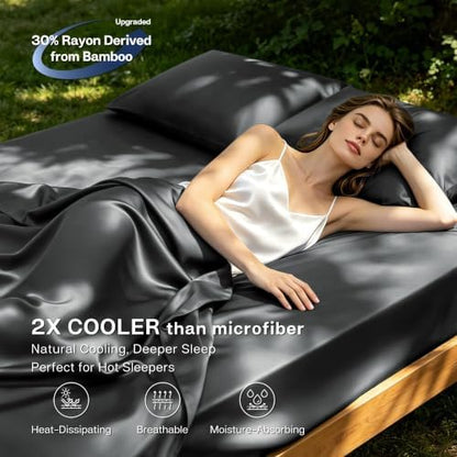 MR&HM Twin XL Sheets 3 Pieces, Rayon Derived from Bamboo Blend, Dark Grey
