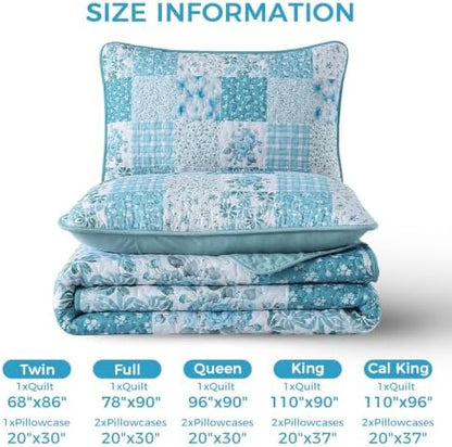 Mybedsoul Blue Patchwork Queen Size Quilt, Reversible Bedding Set