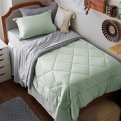 Bedsure Twin XL Comforter Set Reversible Bed Set 5 Sage Green/Light Grey