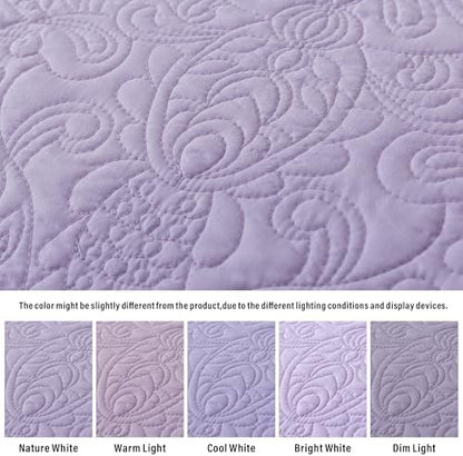 HoneiLife Quilt Sets King Size - Microfiber Bedspreads for King Bed, 3-Piece Lightweight Coverlets, Retro Bedlinen Sets, King Quilt Bedding Set All Season Use-Light Purple